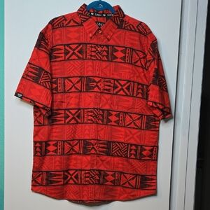 Tanoa Men's Red and Black Polynesian Design Button Down Shirt EUC Sz 2X